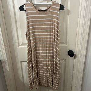 Time and Tru Tan and White Striped Midi Dress